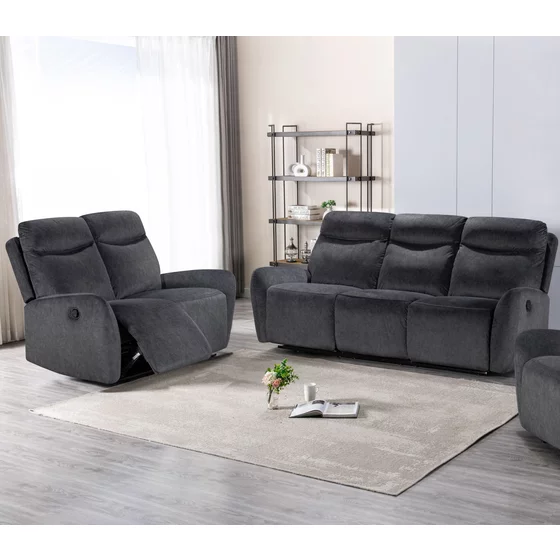 Set Recliner Spencer 3R+2R, Canapea 3R - 212x99x100 h cm, Canapea 2R - 153x99x100 cm, Stofa, Gri Inchis picture - 2