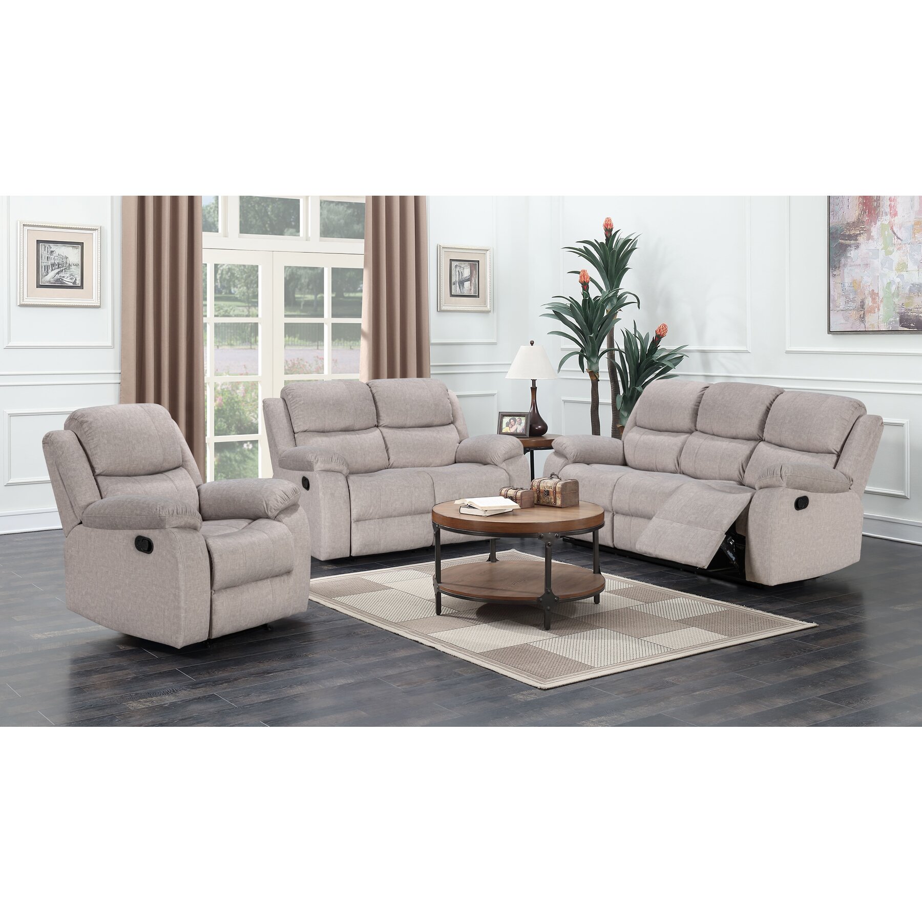 Set Recliner Tropez 3L+2L+1L, 208x100x94 cm, Stofa, Gri Deschis