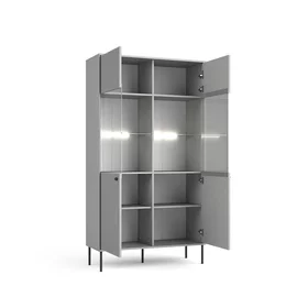 Vitrina cu 2 Usi Iris , 105.5x40.5x191 h cm, Riflaj, Gri