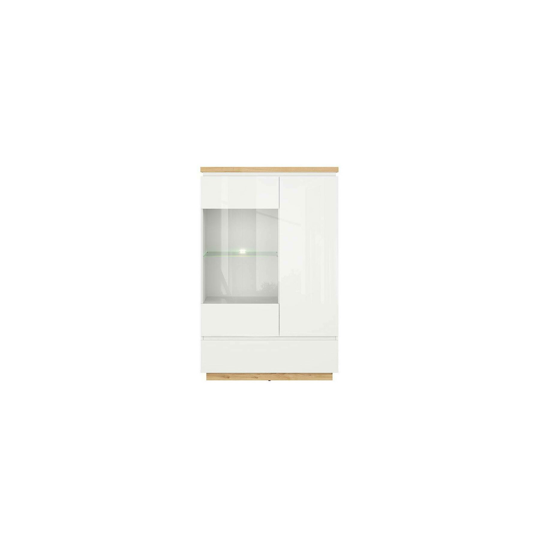 VITRINA ERLA 2D1S, 98X41X153 CM, ALB/STEJAR MINVERA/ALB LUCIOS