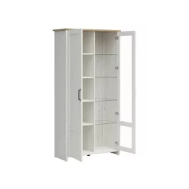 Vitrina Loksa, 102x43x201 cm, Pal Melaminat, Pin Alb/Stejar Gradson