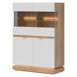 Vitrina Milton 2 Usi ML04, 95x40.5x135 h cm, Pal Melaminat/MDF, Stejar Cremona/Alb Mat