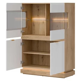 Vitrina Milton 2 Usi ML04, 95x40.5x135 h cm, Pal Melaminat/MDF, Stejar Cremona/Alb Mat