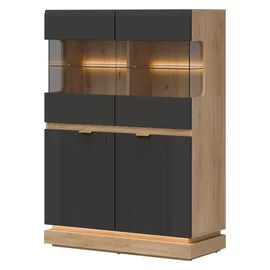 Vitrina Milton 2 Usi ML04, 95x40.5x135 h cm, Pal Melaminat/MDF, Stejar Cremona/Antracit