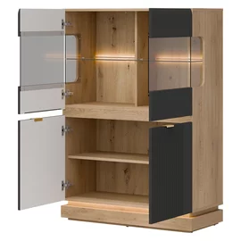 Vitrina Milton 2 Usi ML04, 95x40.5x135 h cm, Pal Melaminat/MDF, Stejar Cremona/Antracit