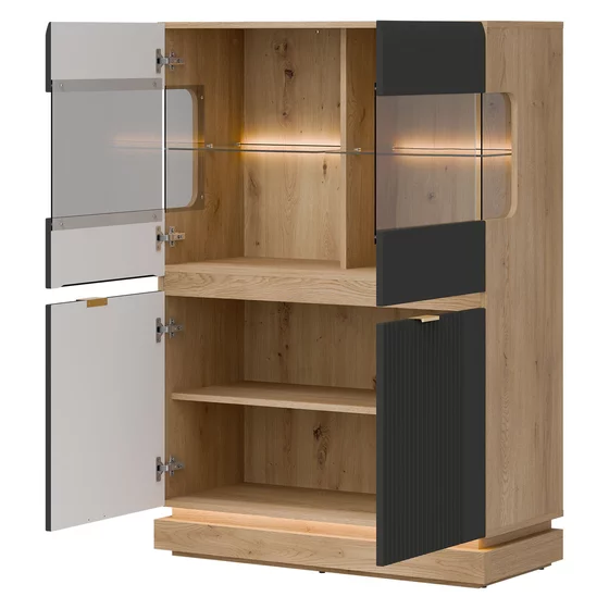Vitrina Milton 2 Usi ML04, 95x40.5x135 h cm, Pal Melaminat/MDF, Stejar Cremona/Antracit picture - 2