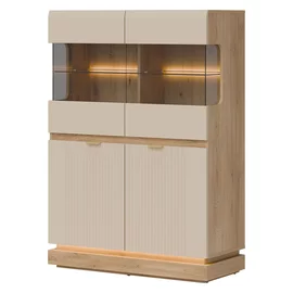 Vitrina Milton 2 Usi ML04, 95x40.5x135 h cm, Pal Melaminat/MDF, Stejar Cremona/Casmir