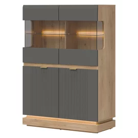 Vitrina Milton 2 Usi ML04, 95x40.5x135 h cm, Pal Melaminat/MDF, Stejar Cremona/Gri