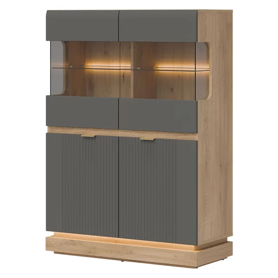 Vitrina Milton 2 Usi ML04, 95x40.5x135 h cm, Pal Melaminat/MDF, Stejar Cremona/Gri picture - 1