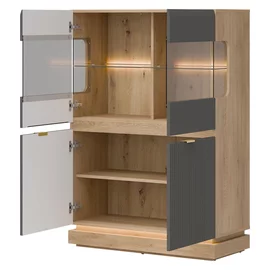 Vitrina Milton 2 Usi ML04, 95x40.5x135 h cm, Pal Melaminat/MDF, Stejar Cremona/Gri