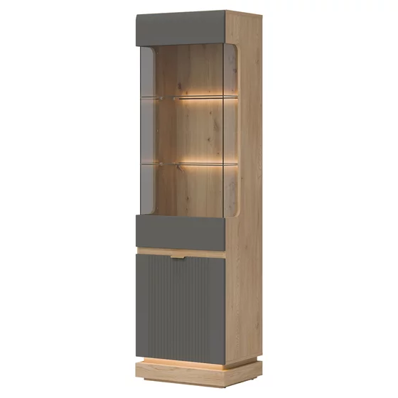 Vitrina Milton ML05, 54.5x40.5x193.5 h cm, Pal Melaminat/MDF,  Stejar Cremona/Gri picture - 1