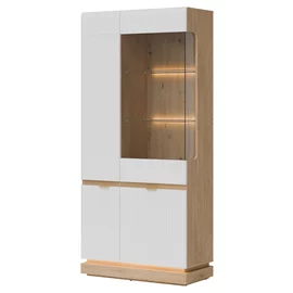 Vitrina Milton ML06, 88.5x40.5x193.5 h cm, Pal Melaminat/MDF, Stejar Cremona/Alb Mat