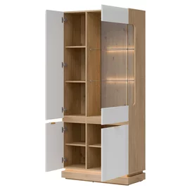 Vitrina Milton ML06, 88.5x40.5x193.5 h cm, Pal Melaminat/MDF, Stejar Cremona/Alb Mat