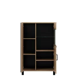 Vitrina Noel NE04, 2 Usi + sertar, 88x39x137 cm, Stejar Evoke/Negru