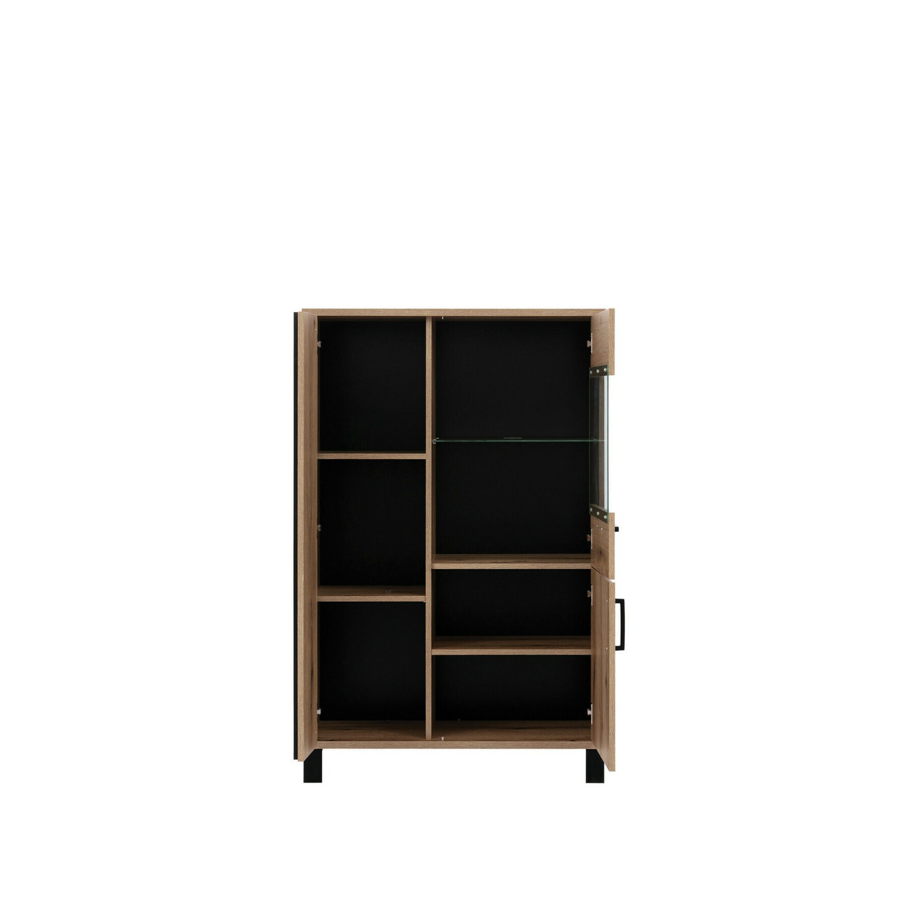 Vitrina Noel NE04, 2 Usi + sertar, 88x39x137 cm, Stejar Evoke