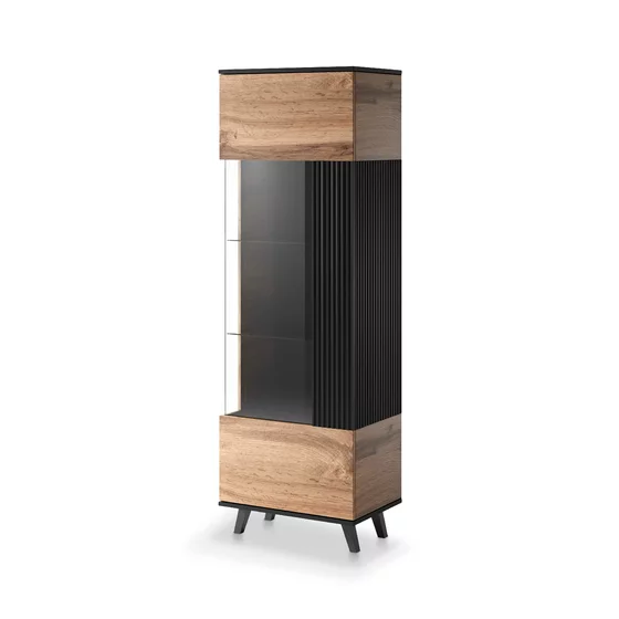 Vitrina Rogan W1, 60x40x182 cm, Negru/Stejar Wotan picture - 2