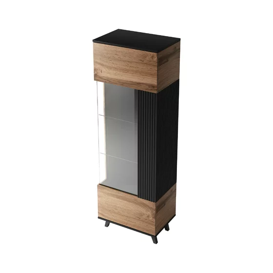 Vitrina Rogan W1, 60x40x182 cm, Negru/Stejar Wotan picture - 4