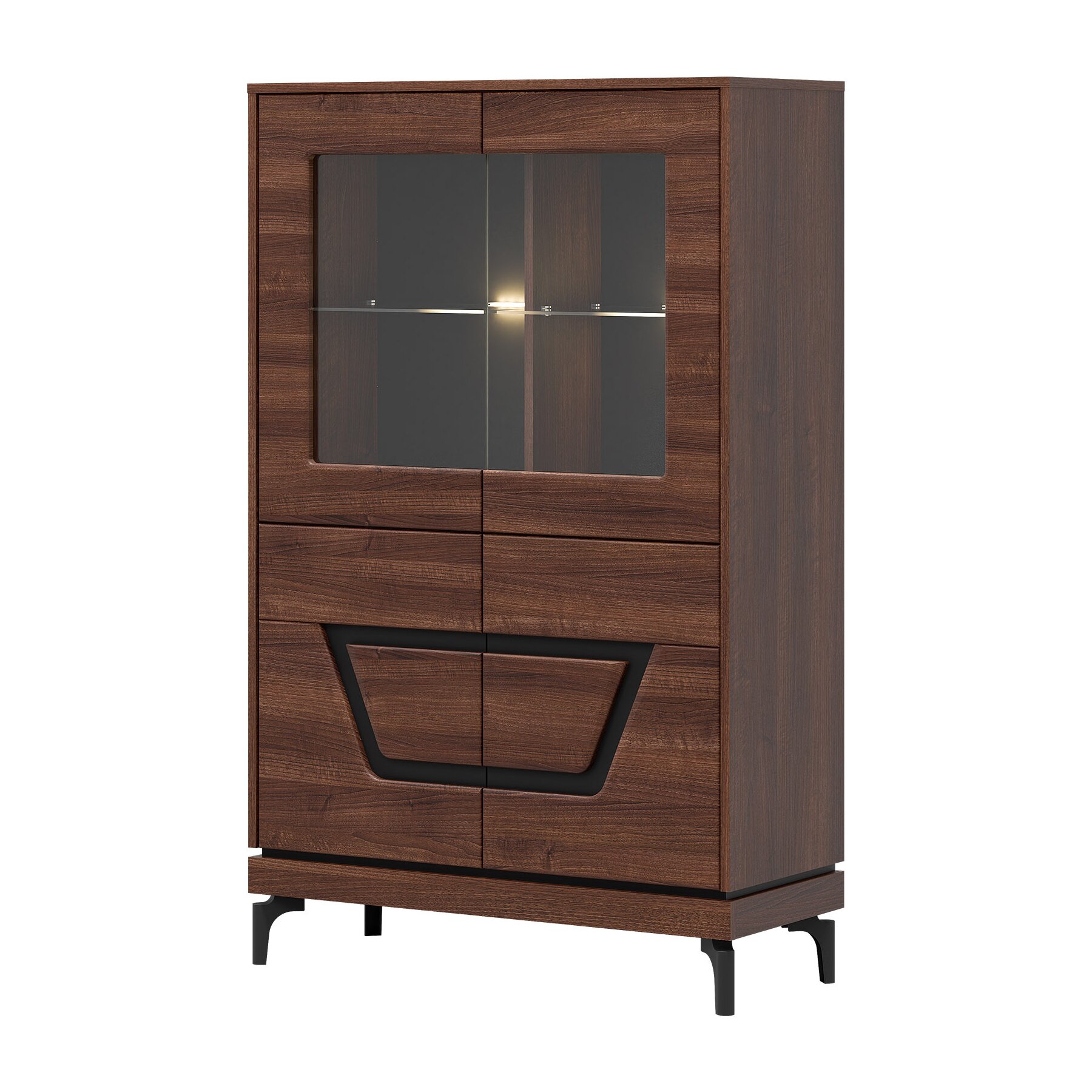 Vitrina Vero 4 Usi VR04, 92x38.5x147 h cm, Pal Melaminat/MDF, Nuc