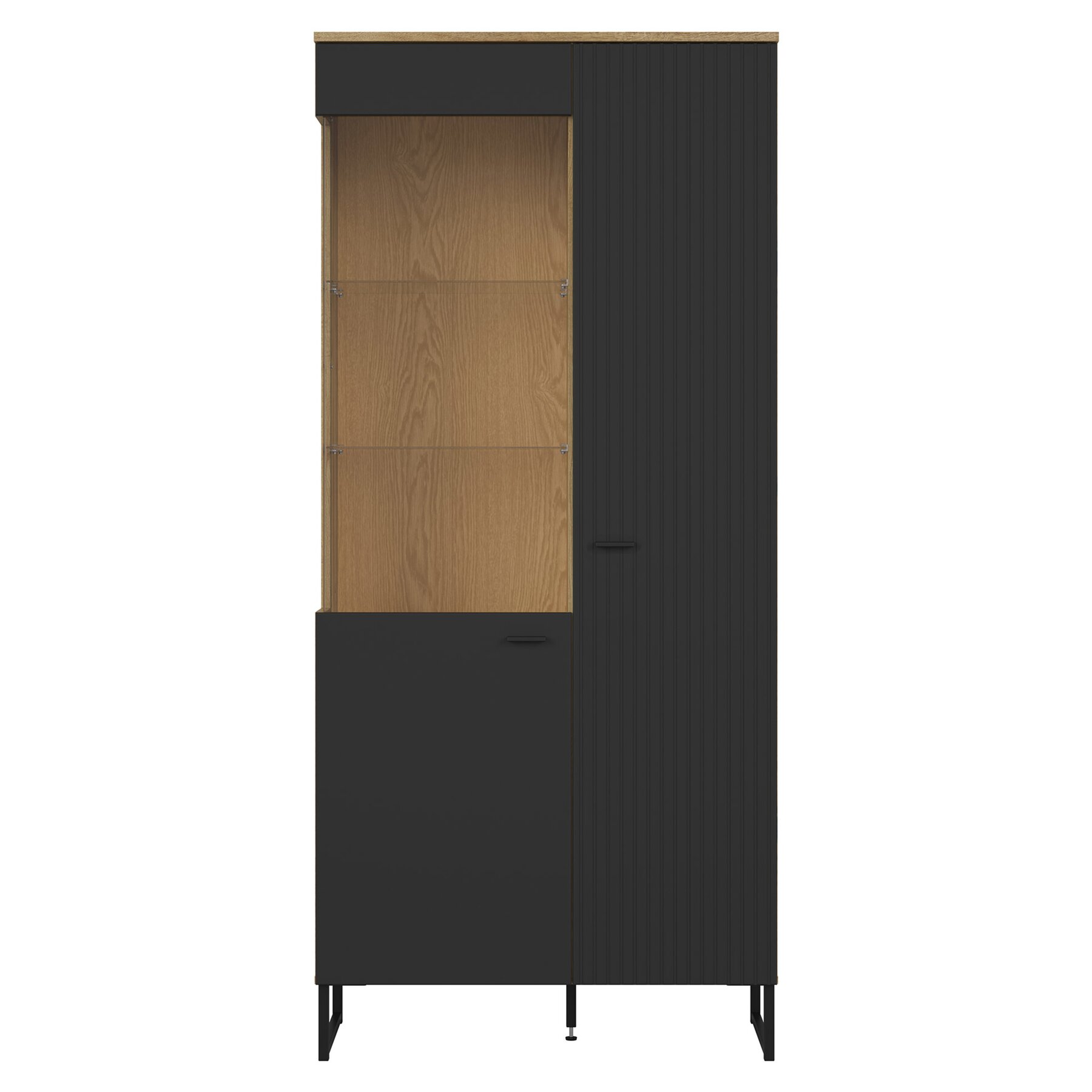 VITRINA ZENDA 90.5X42X200.5 CM, STEJAR WATERFORD/NEGRU