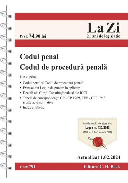 Vezi detalii pentru Codul penal si codul de procedura penala Act.01 Februarie 2024 Ed. Spiralata