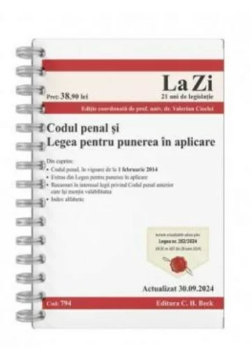 Codul penal și Legea pentru punerea in aplicare. Cod 794. Actualizat la 30.09.2024