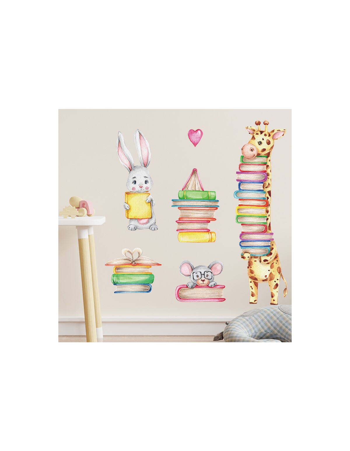 Autocolant de perete Animalute in Librarie 59x59cm