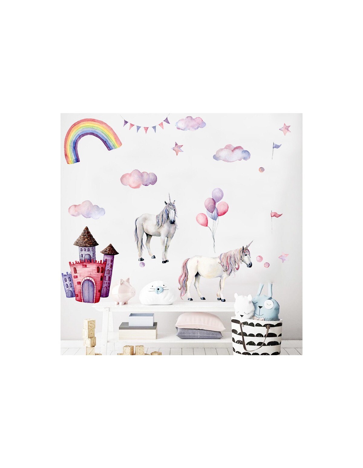 Autocolant de perete unicorni-castel 68x90cm