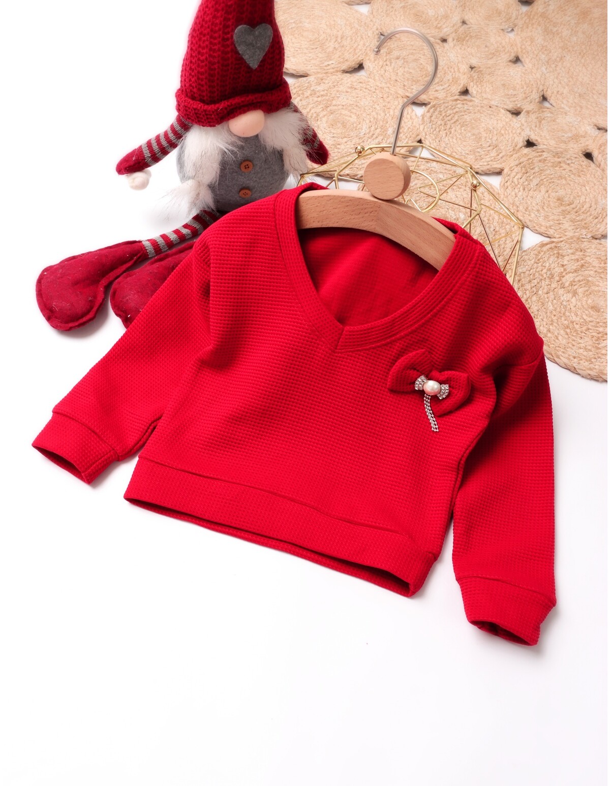 Bluza cu Fundita si Brosa rosu