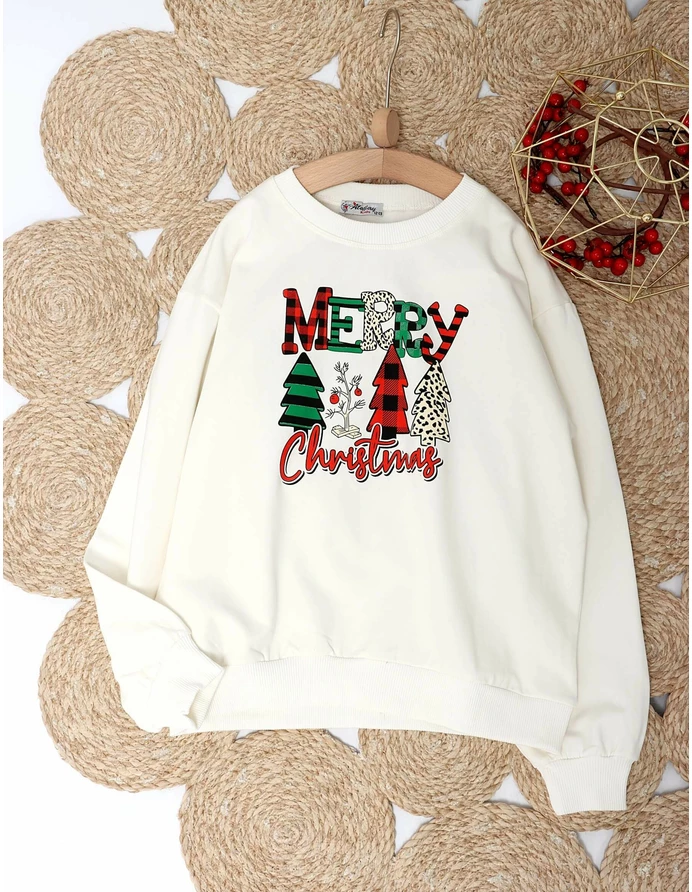 Bluza plusata Merry Christmas alb picture - 3