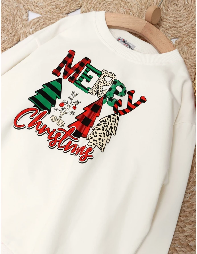 Bluza plusata Merry Christmas alb picture - 4