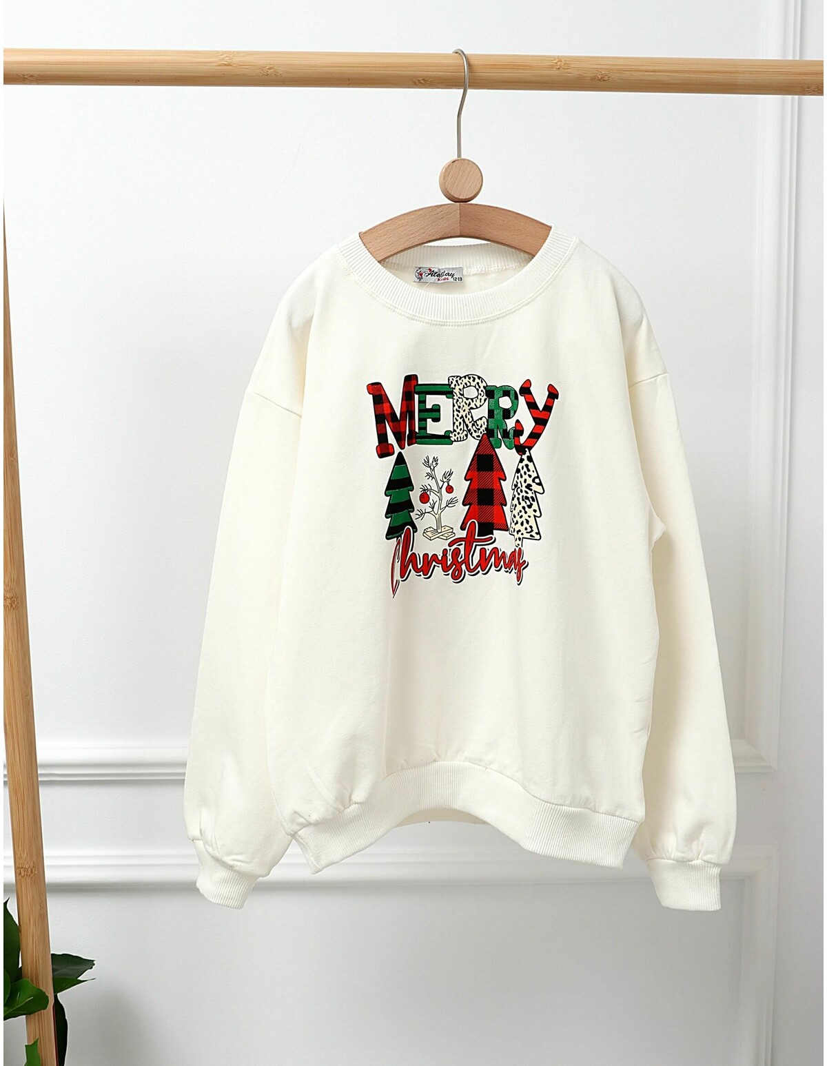 Bluza plusata Merry Christmas alb