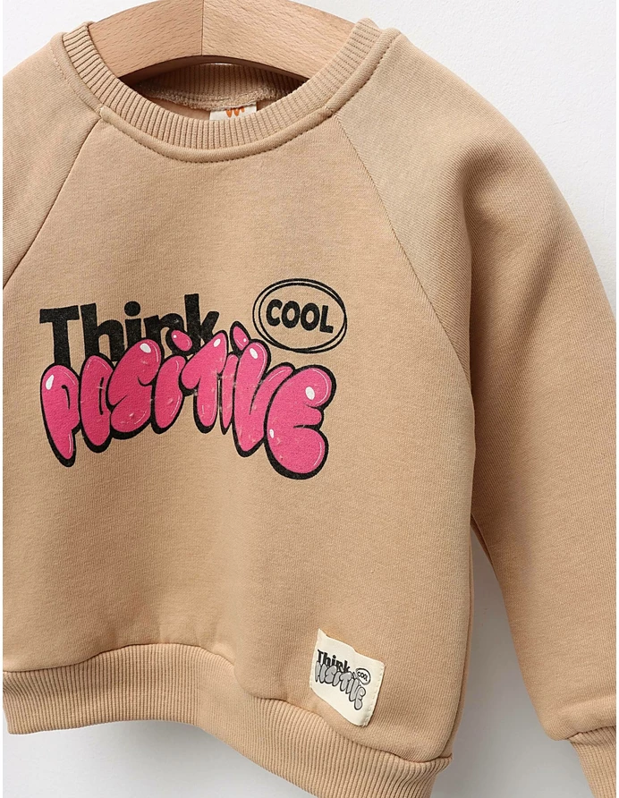 Bluza vatuita Think Positive model bej picture - 2