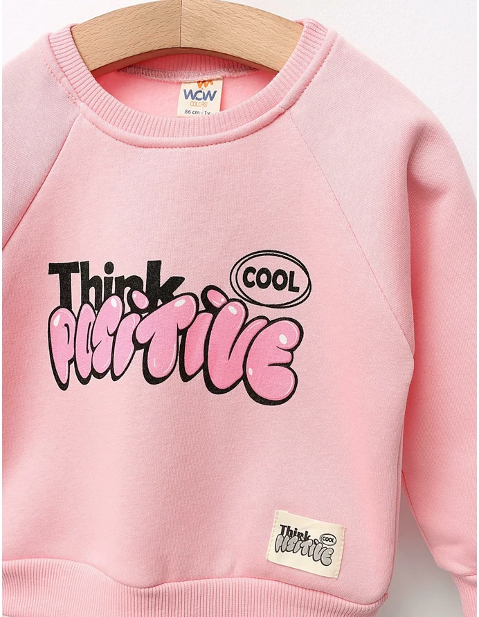 Bluza vatuita Think Positive model roz picture - 2