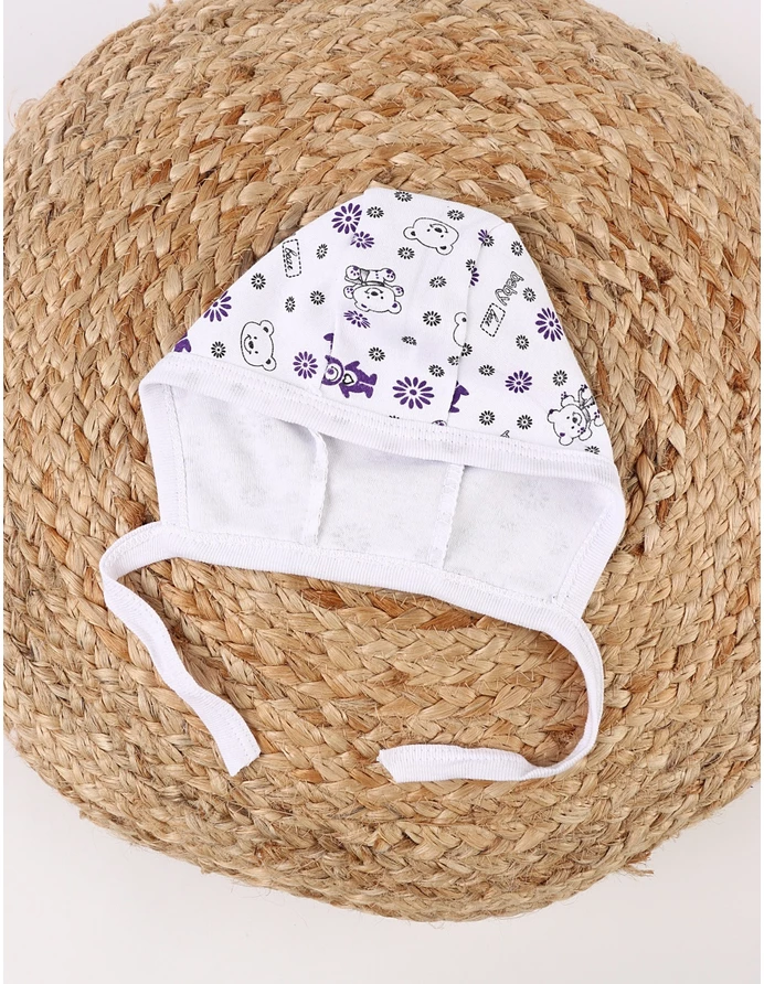 Caciulita stil tichie imprimeuri baby urs alb-mov picture - 3