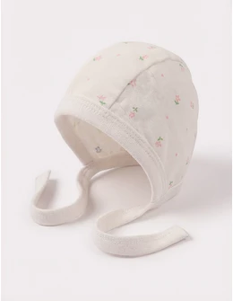 Caciulita stil TICHIE model alb floricele roz 56 (0-1 luni)