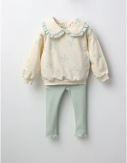 Compleu 2 piese fetite fundite love verde