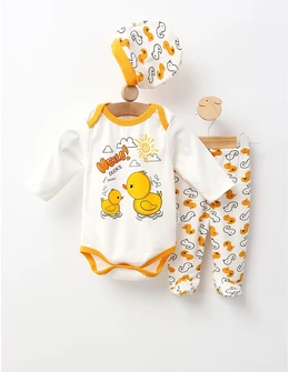 Compleu 3 piese Hello Ducks, cu galben