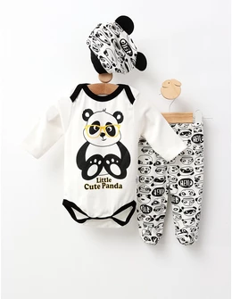Compleu 3 piese Little Cute Panda alb-negru