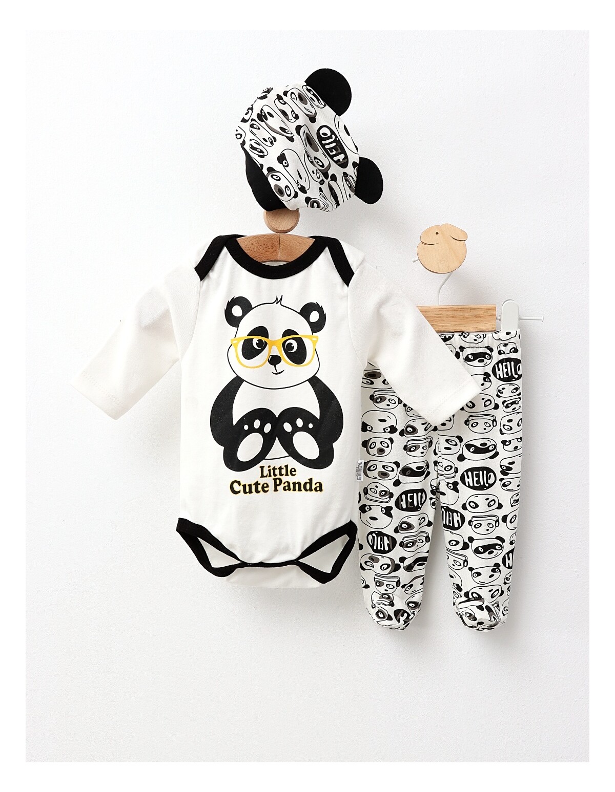 Compleu 3 piese Little Cute Panda alb-negru