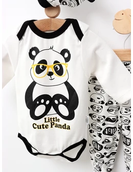Compleu 3 piese Little Cute Panda alb-negru