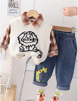 Compleu 3 piese little tiger Qing crem 1