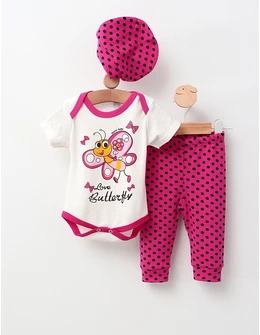 Compleu 3 piese, Love Butterfly, cu ciclam