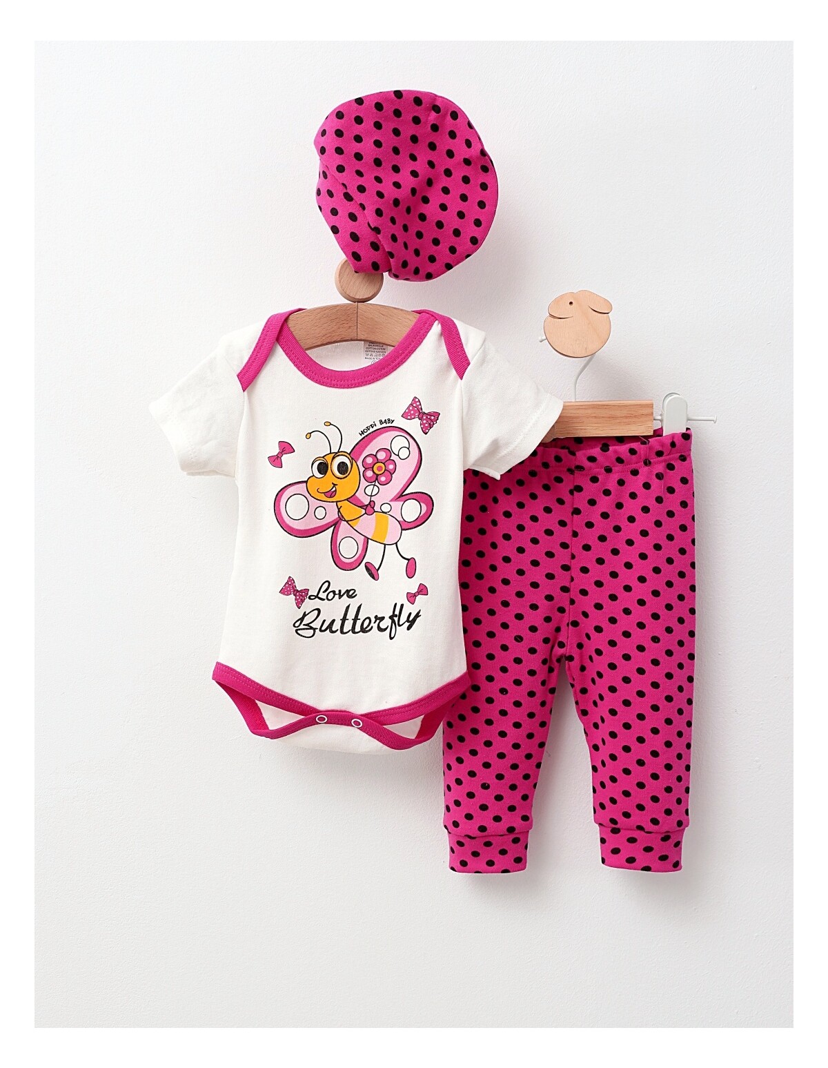 Compleu 3 piese, Love Butterfly, cu ciclam