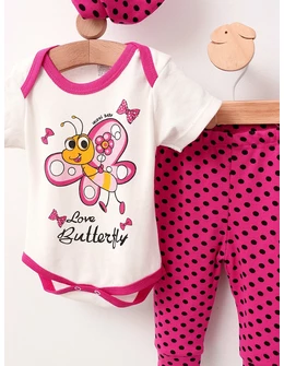 Compleu 3 piese, Love Butterfly, cu ciclam