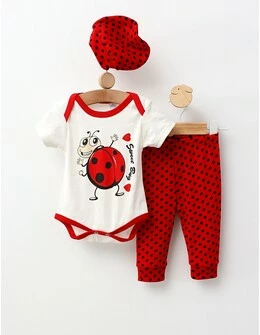 Compleu 3 piese, Sweet Bug, cu rosu 74 (6-9 luni)