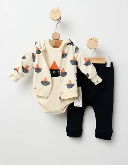Compleu bebe, 3 piese, barcute, cu bleumarin