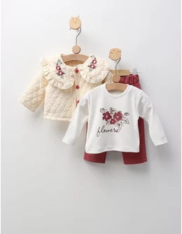 Compleu cu jacheta, Marbella Flowers, crem