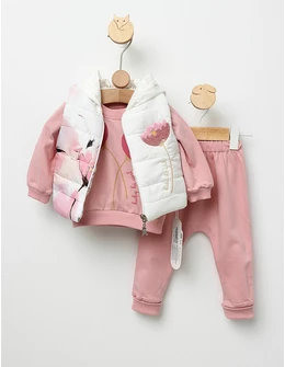 Compleu cu vesta Baby Girl roz-prafuit
