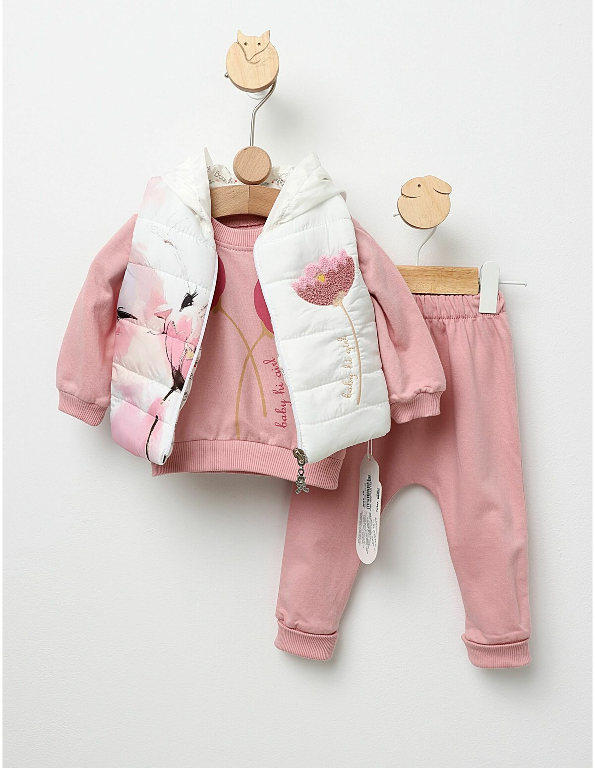 Compleu cu vesta Baby Girl roz-prafuit