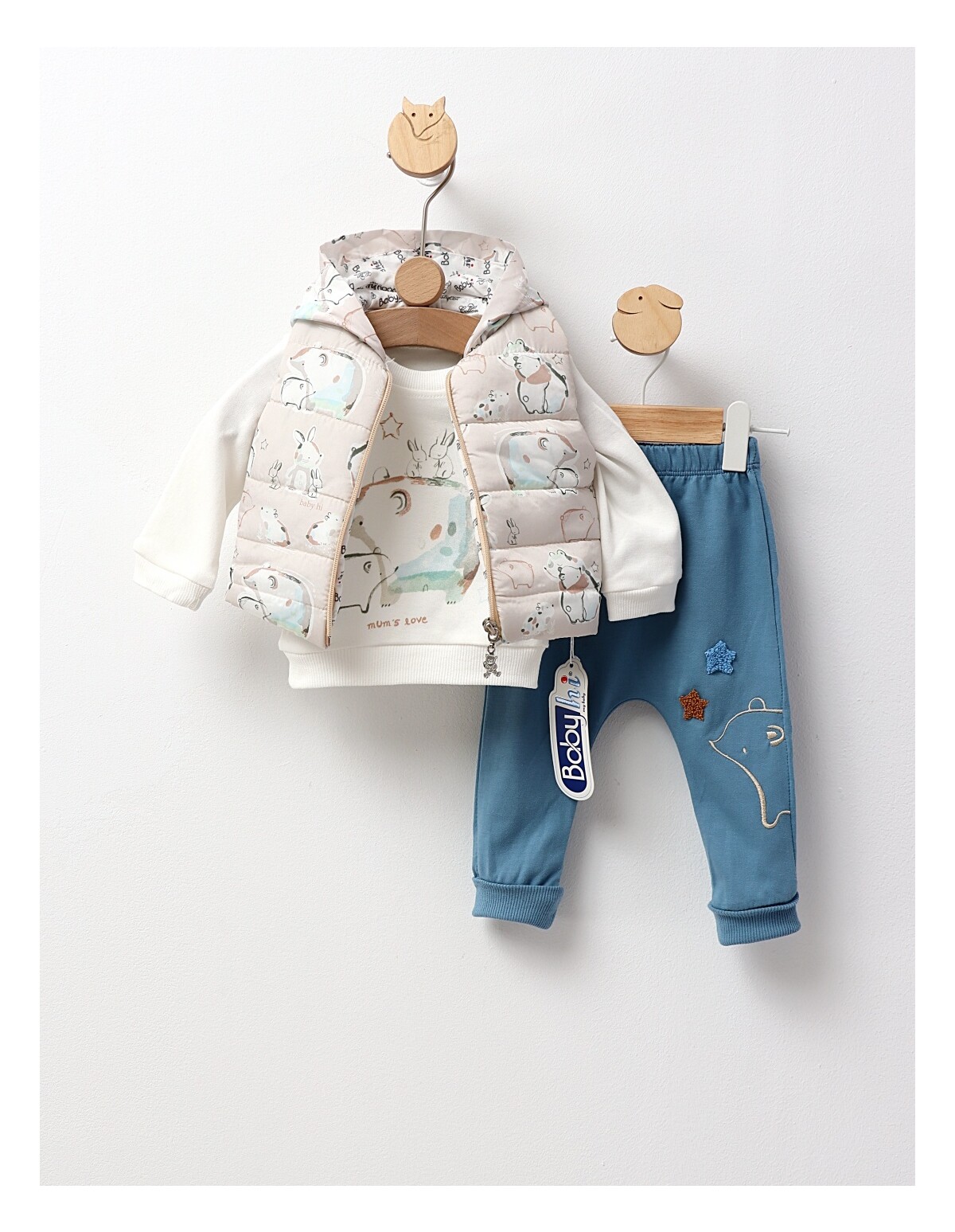 Compleu cu vesta Mama Love, albastru